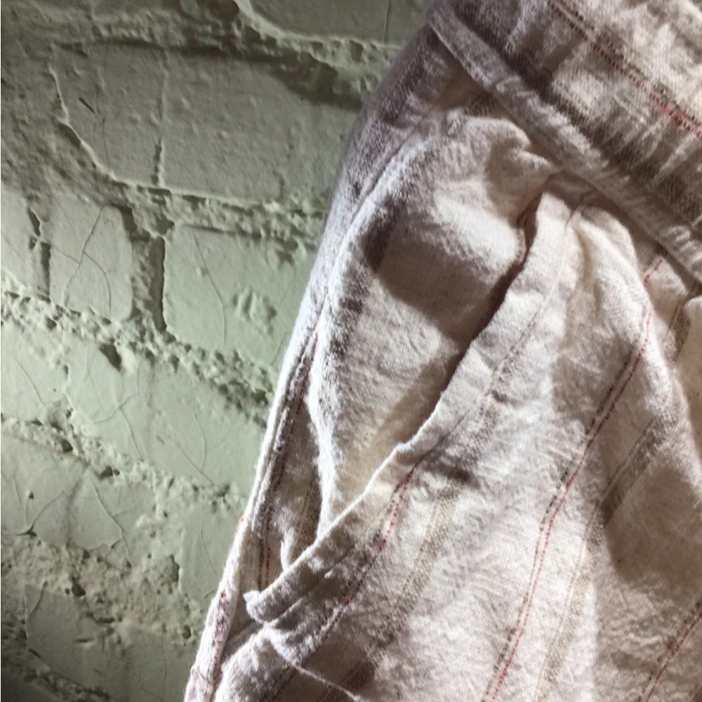 ZARA Cream linen Stripe Drawstring Pants